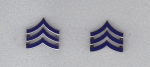 Sergeant SGT Chevron BLUE ENAMEL Silver Pair Collar Pins 3/4"